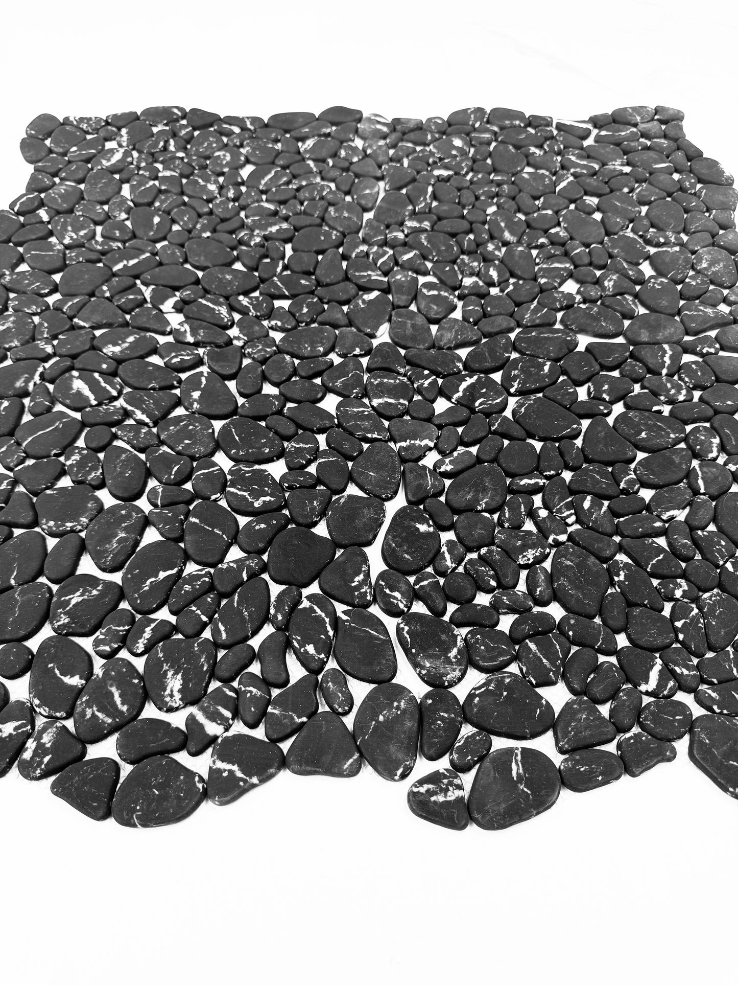 Pebble Serenade Black With White Vein Semi-Matte Irregular Round Shape Artificial Pebble Stone Mosaic