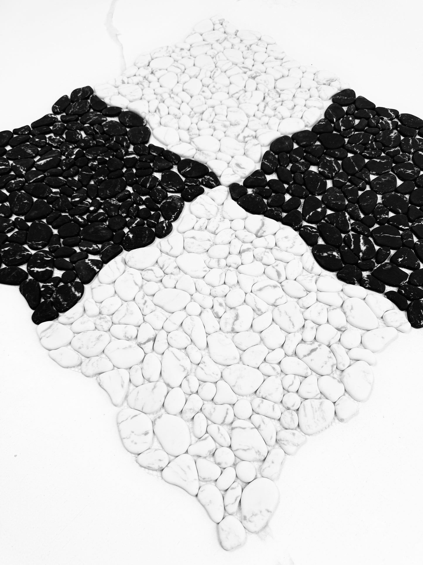 Pebble Serenade Black With White Vein Semi-Matte Irregular Round Shape Artificial Pebble Stone Mosaic