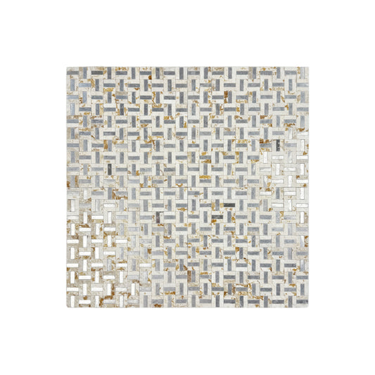 Radiant Eclipse Sunny Beige & Silver Stainless Steel Split Woven Shape Marble Mosaic