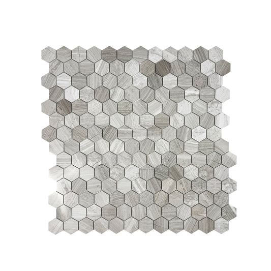 Hexaluxe White Wood Vein Polished Hexagon Marble Mosaic