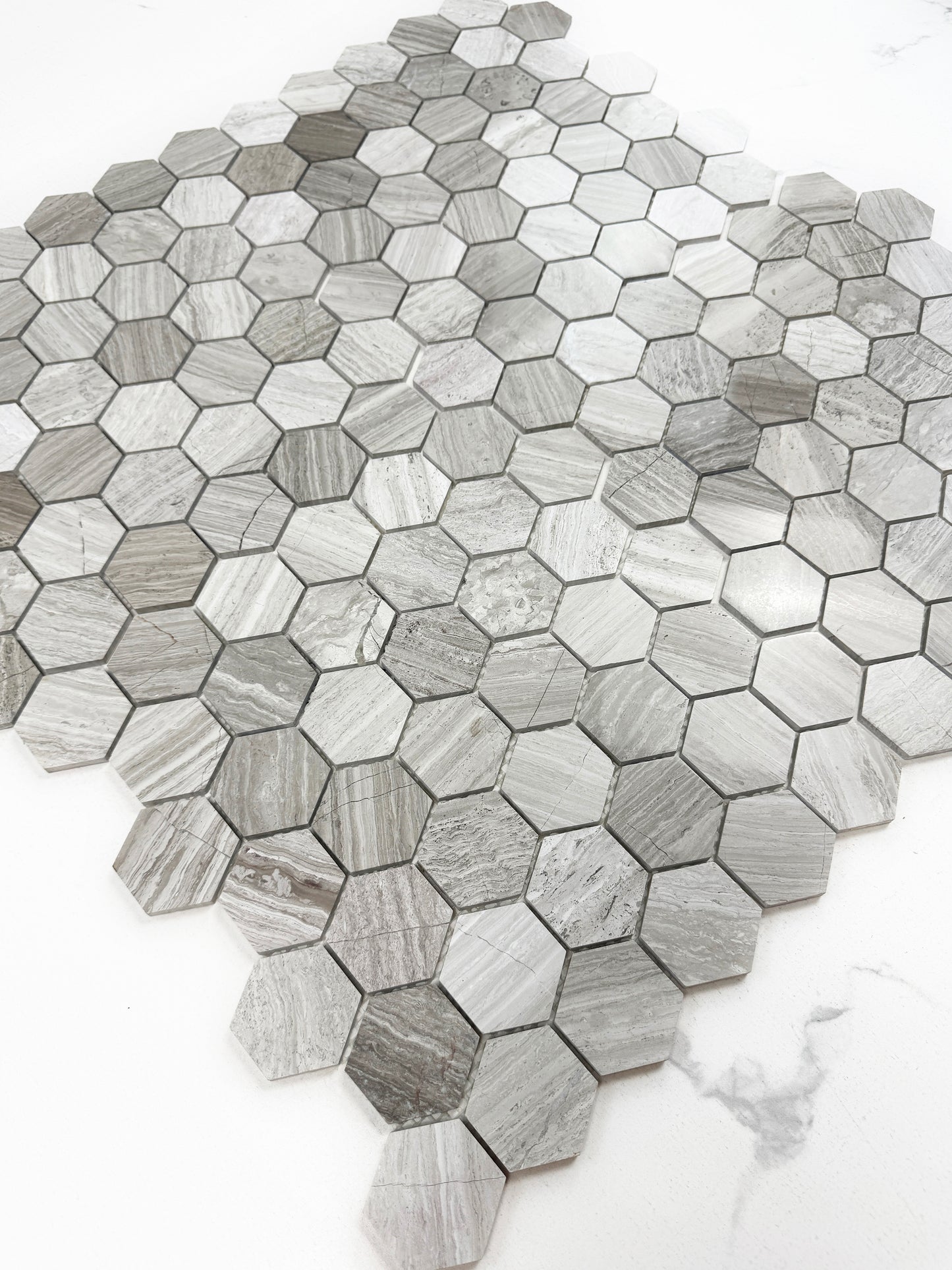 Hexaluxe White Wood Vein Polished Hexagon Marble Mosaic