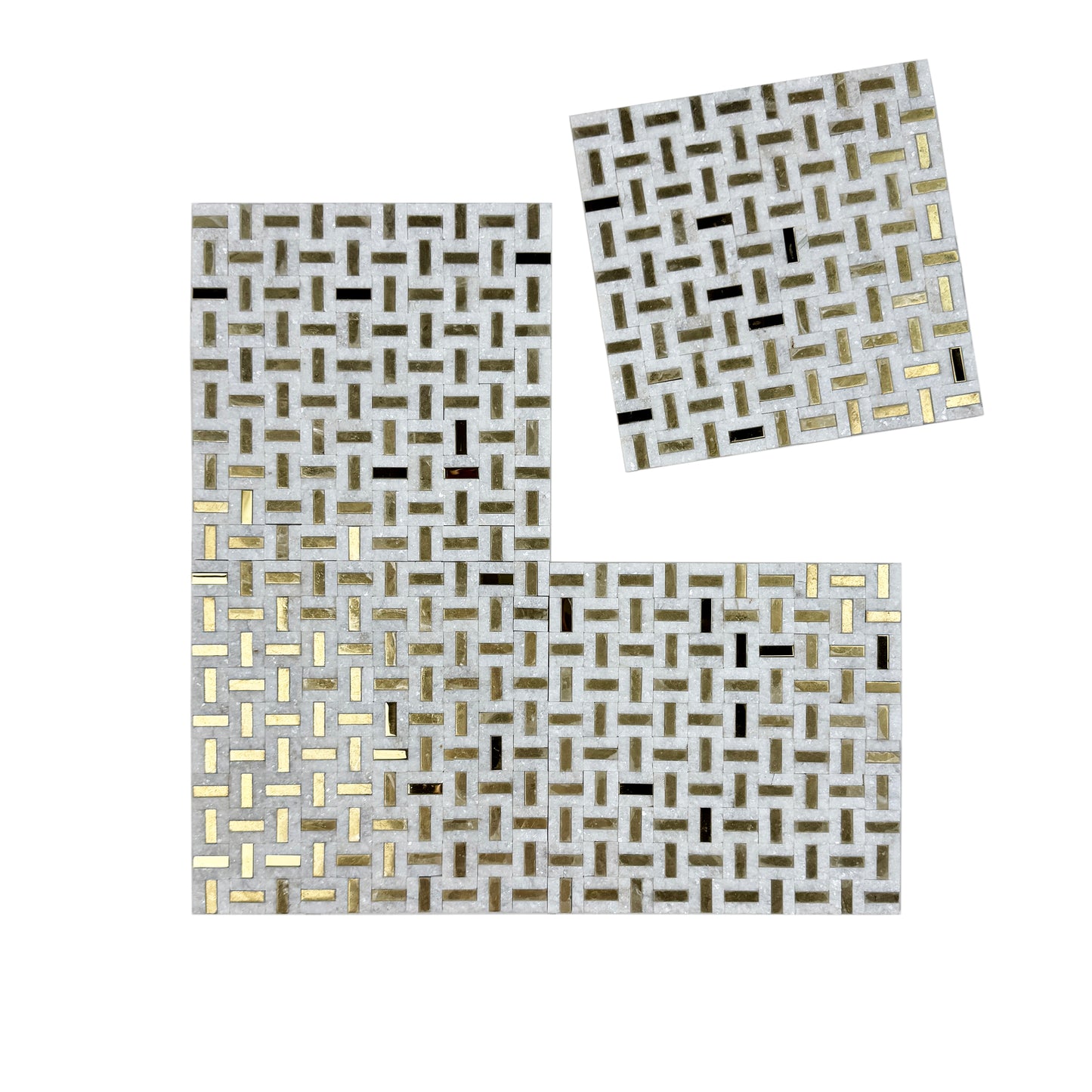 Radiant Eclipse Kwong Sal White & Gold Stainless Steel Split Woven Shape Marble Mosaic