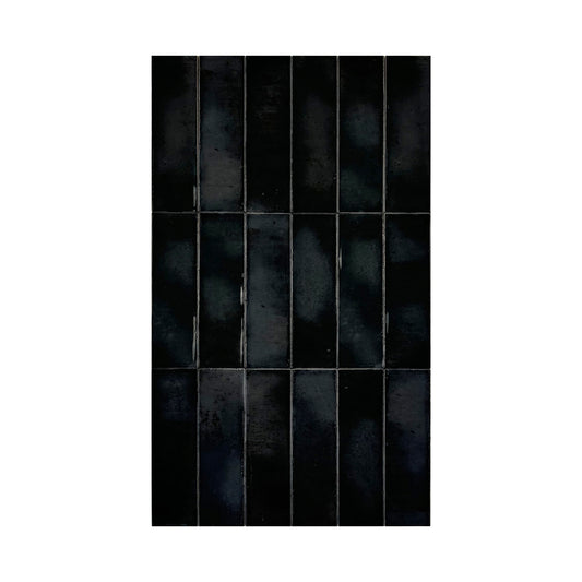 Spanish Radiant Gloss  Black Glossy Glazed Ceramic Artisanal Tile