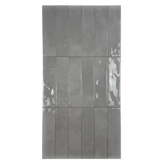 Tonal Symphony Cement Grey Glossy Ceramic Artisanal Tile