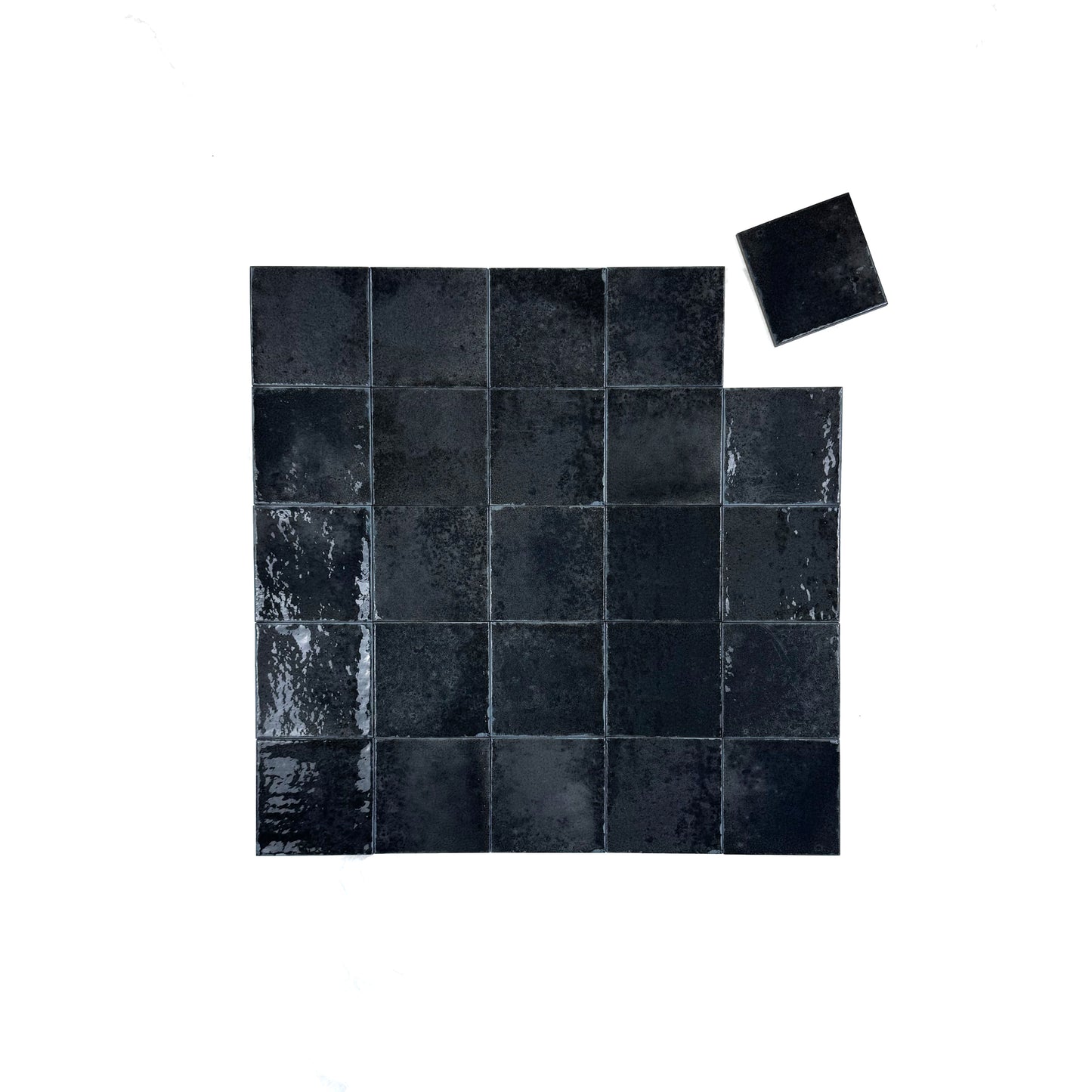 Spanish Radiant Harmony  Deep Black Glossy Porcelain Artisanal Tile