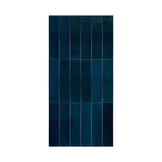 Elegant Contrast  Deep Blue Glossy Porcelain Artisanal Tile